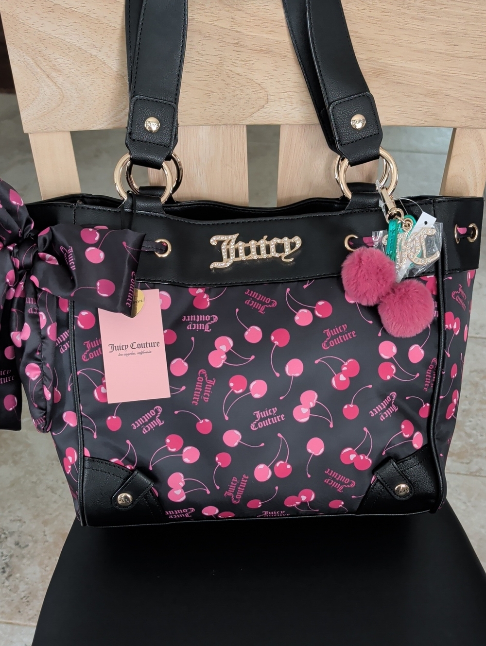 Juicy Couture Exclusive "Sweet Cherry Tote" Daydreamer Black Multi/Liquor NWT